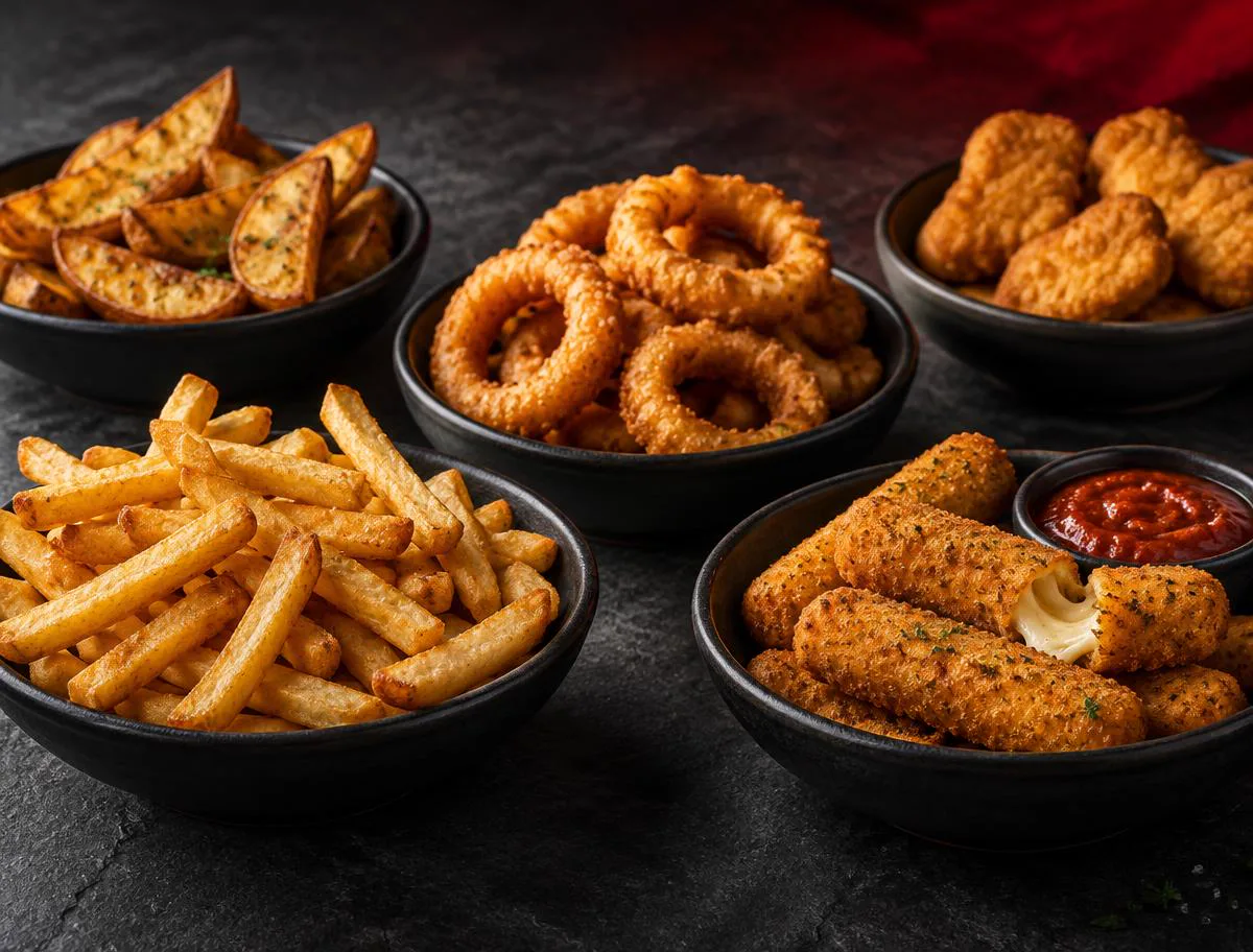 Frites, potatoes, onion rings et mozza sticks chez AU ST EX